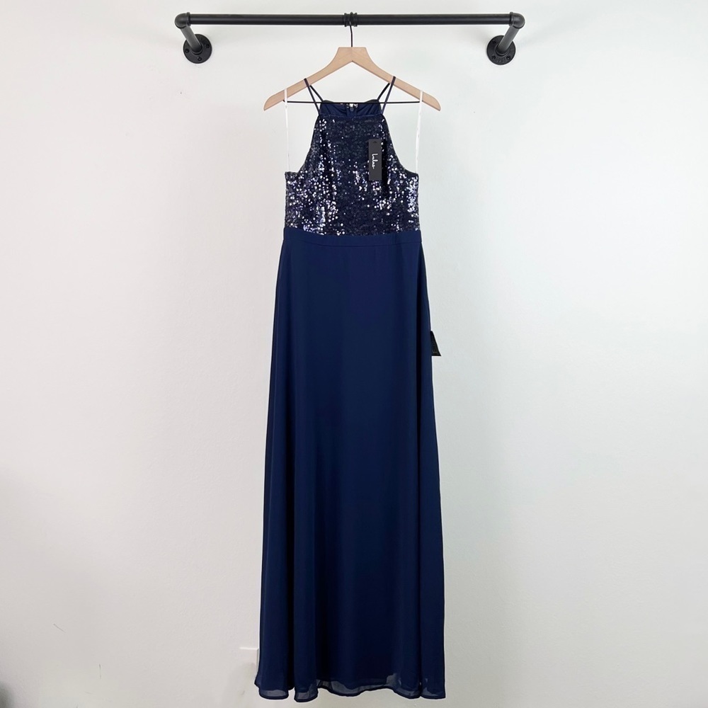 NWT Lulu’s Endlessly Enchanted Navy Blue Sequin Maxi Dress Gown - Picture 3 of 6